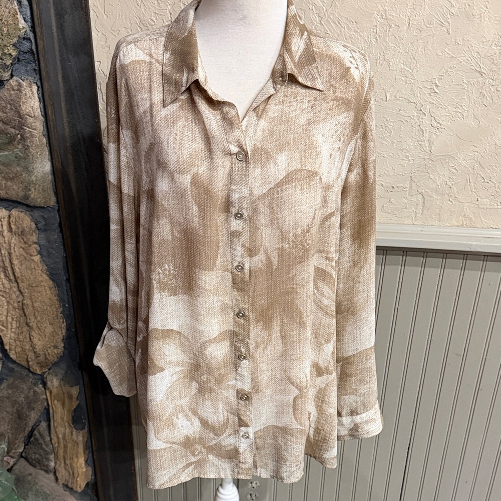 Chico's Beige and Cream Button-Down Shirt